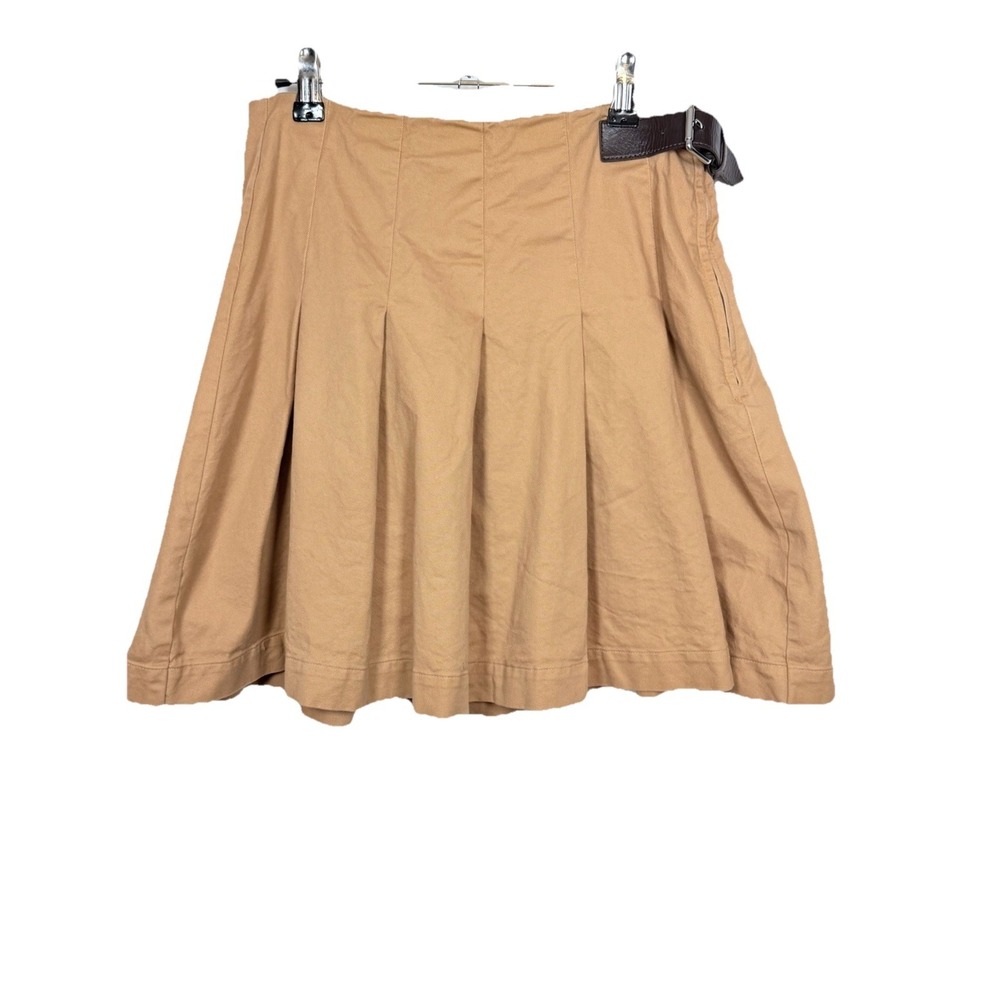 LOFT Tan Pleated Mini Skirt Buckle Sz 4 Preppy Academia Quiet Luxury Schoolgirl